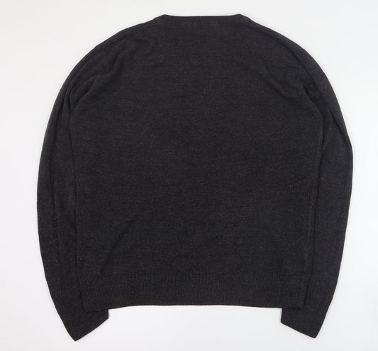 Easy Mens Grey V-Neck  Acrylic Pullover Jumper Size L