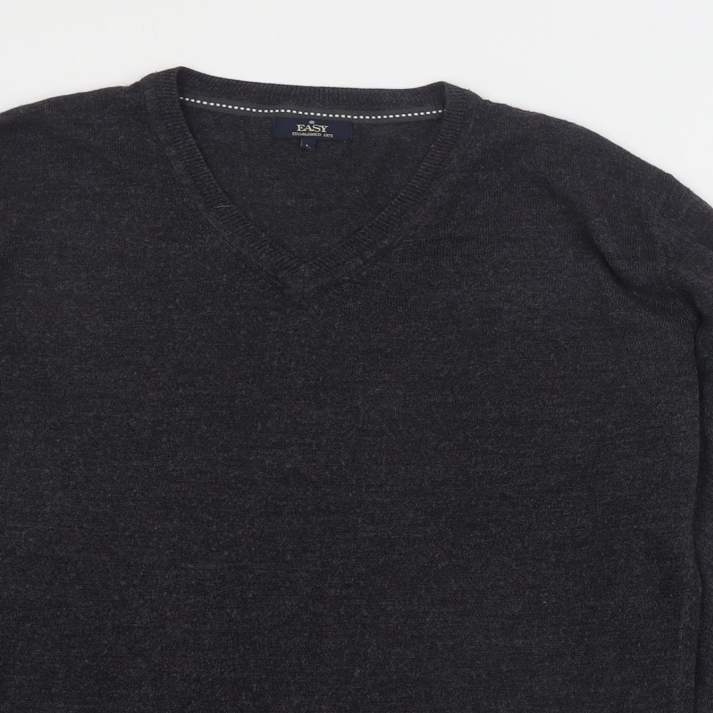 Easy Mens Grey V-Neck  Acrylic Pullover Jumper Size L