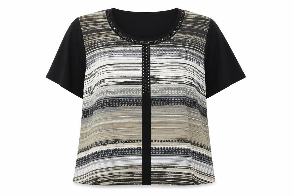 Laura Plus Womens Multicoloured Striped  Basic Blouse Size 2XL Round Neck