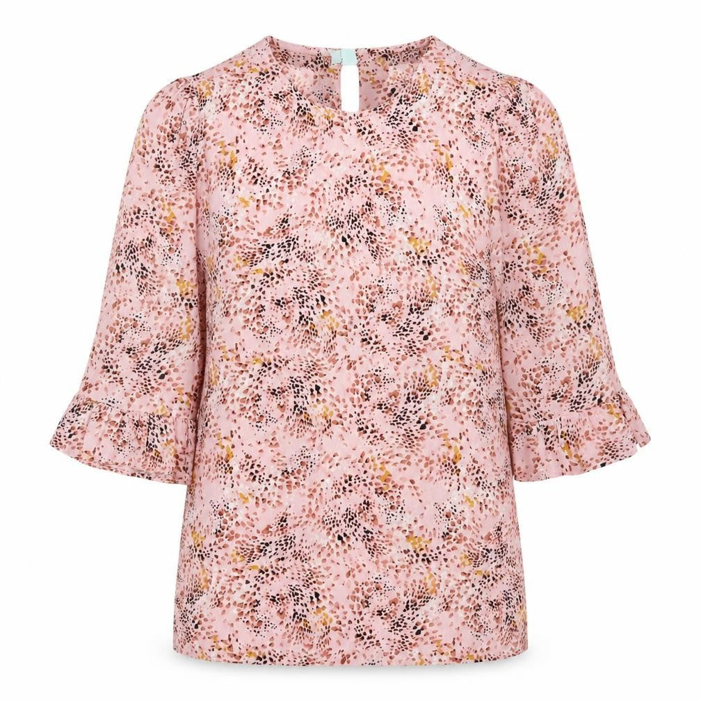 Marks and Spencer Womens Pink Animal Print Viscose Basic Blouse Size 8 Round Neck