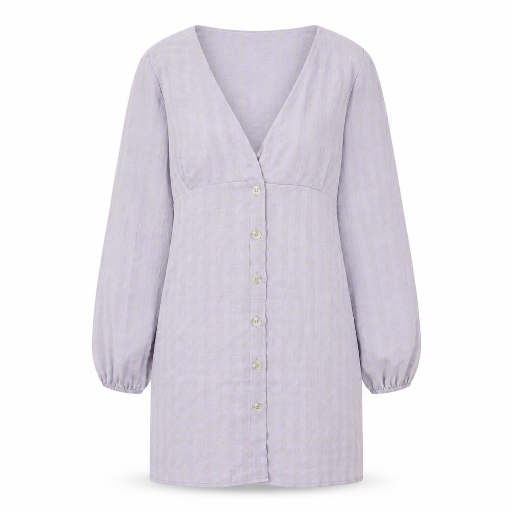 Nasty Gal Womens Purple Striped Polyester Basic Button-Up Size 4 V-Neck