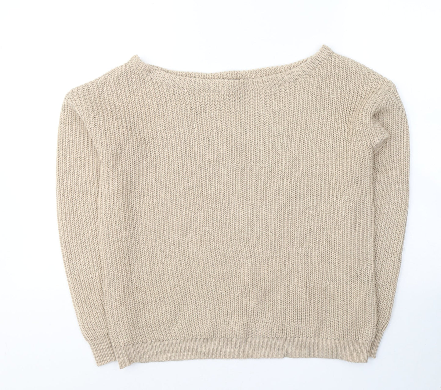 Missguided Womens Beige Boat Neck  Acrylic Pullover Jumper Size S