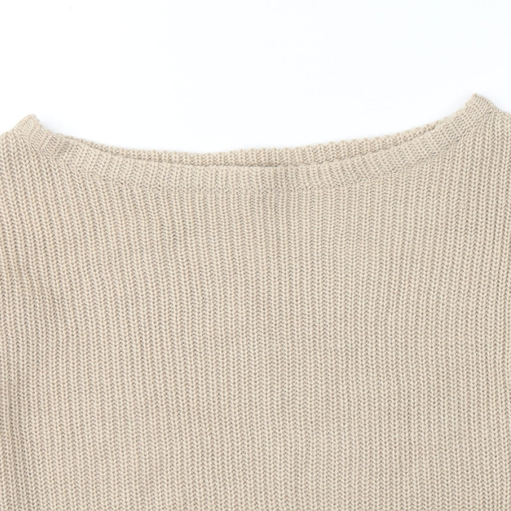 Missguided Womens Beige Boat Neck  Acrylic Pullover Jumper Size S
