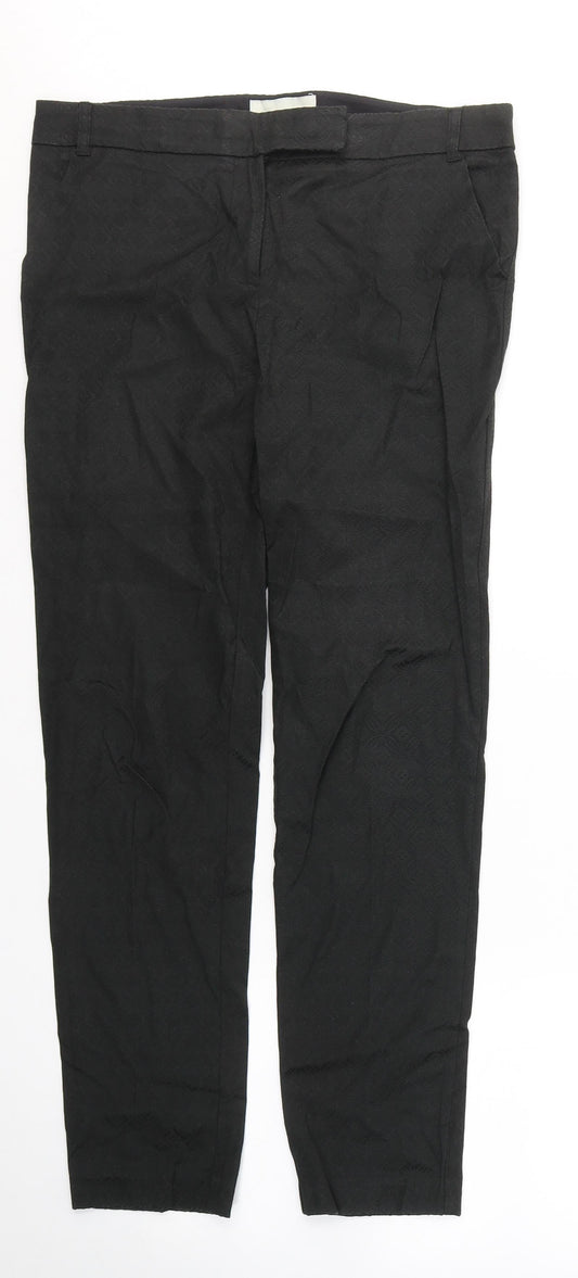 NEXT Womens Black Geometric Cotton Trousers  Size 10 L28 in Regular Buckle