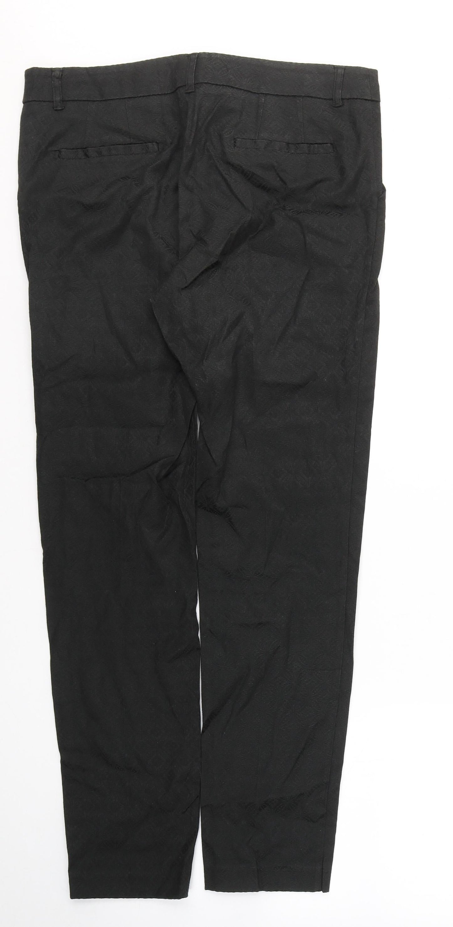 NEXT Womens Black Geometric Cotton Trousers  Size 10 L28 in Regular Buckle