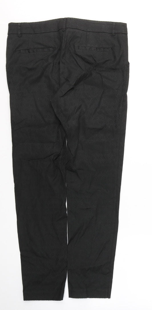 NEXT Womens Black Geometric Cotton Trousers  Size 10 L28 in Regular Buckle