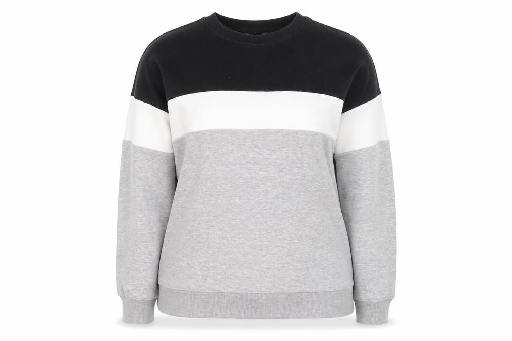 New Look Womens Grey Crew Neck Striped Cotton Pullover Jumper Size M
