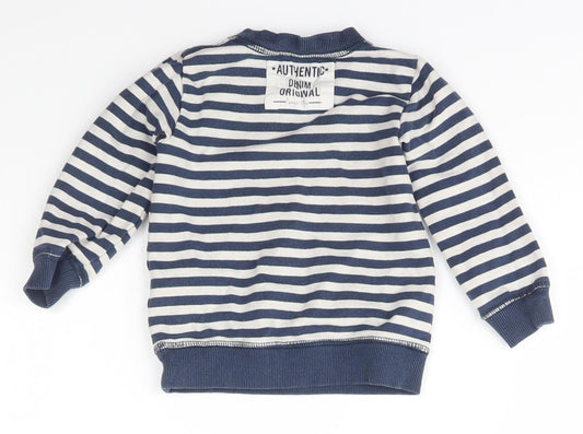 name it Boys Blue Striped Cotton Pullover Jumper Size 9-12 Months  Pullover