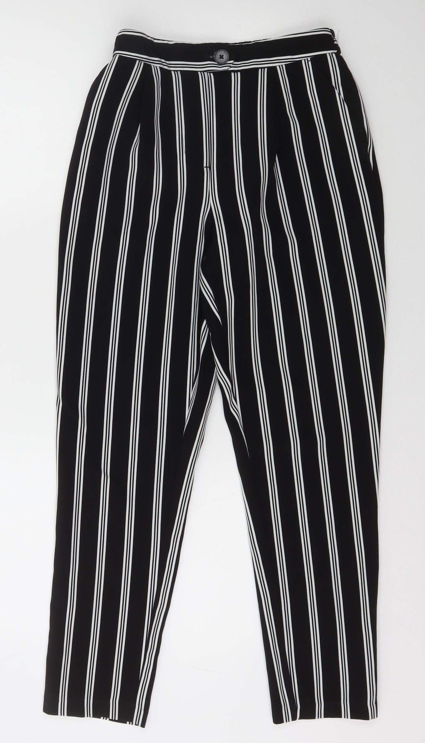 New Look Womens Black Striped Polyester Carrot Trousers Size 6 L26 in Regular Button