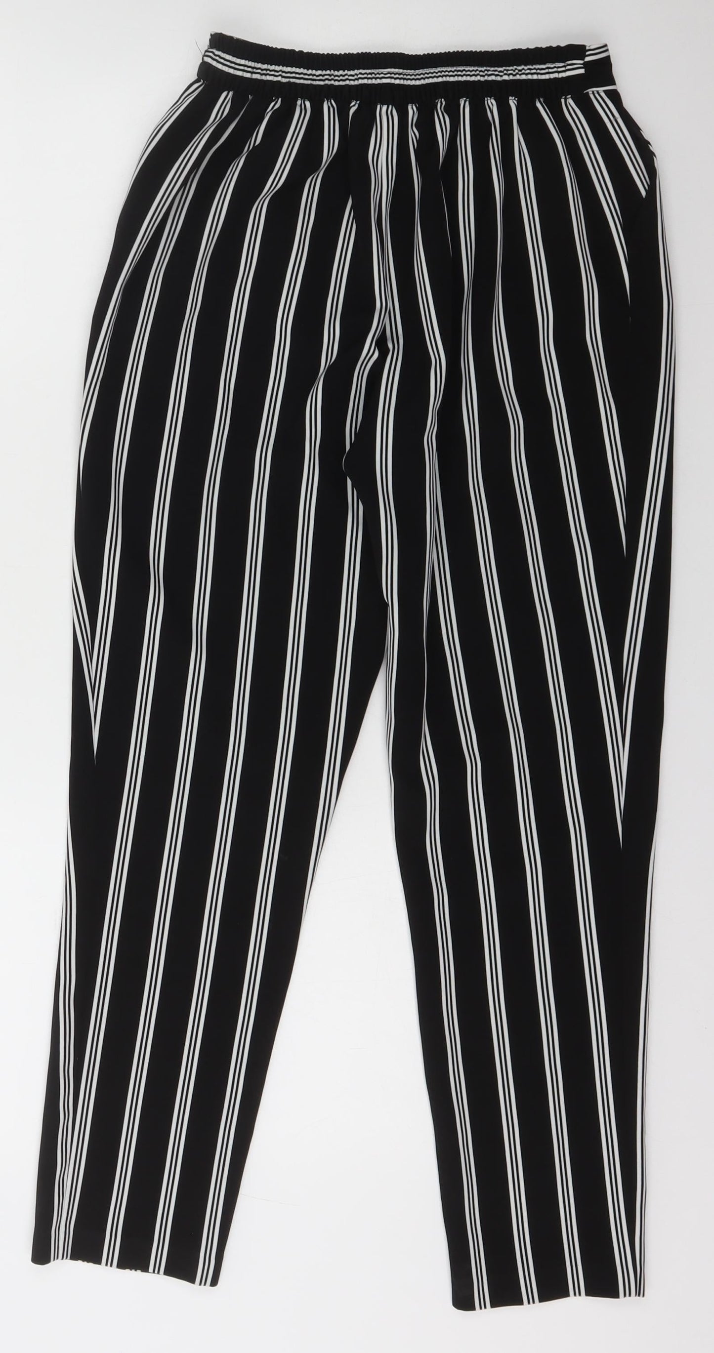 New Look Womens Black Striped Polyester Carrot Trousers Size 6 L26 in Regular Button
