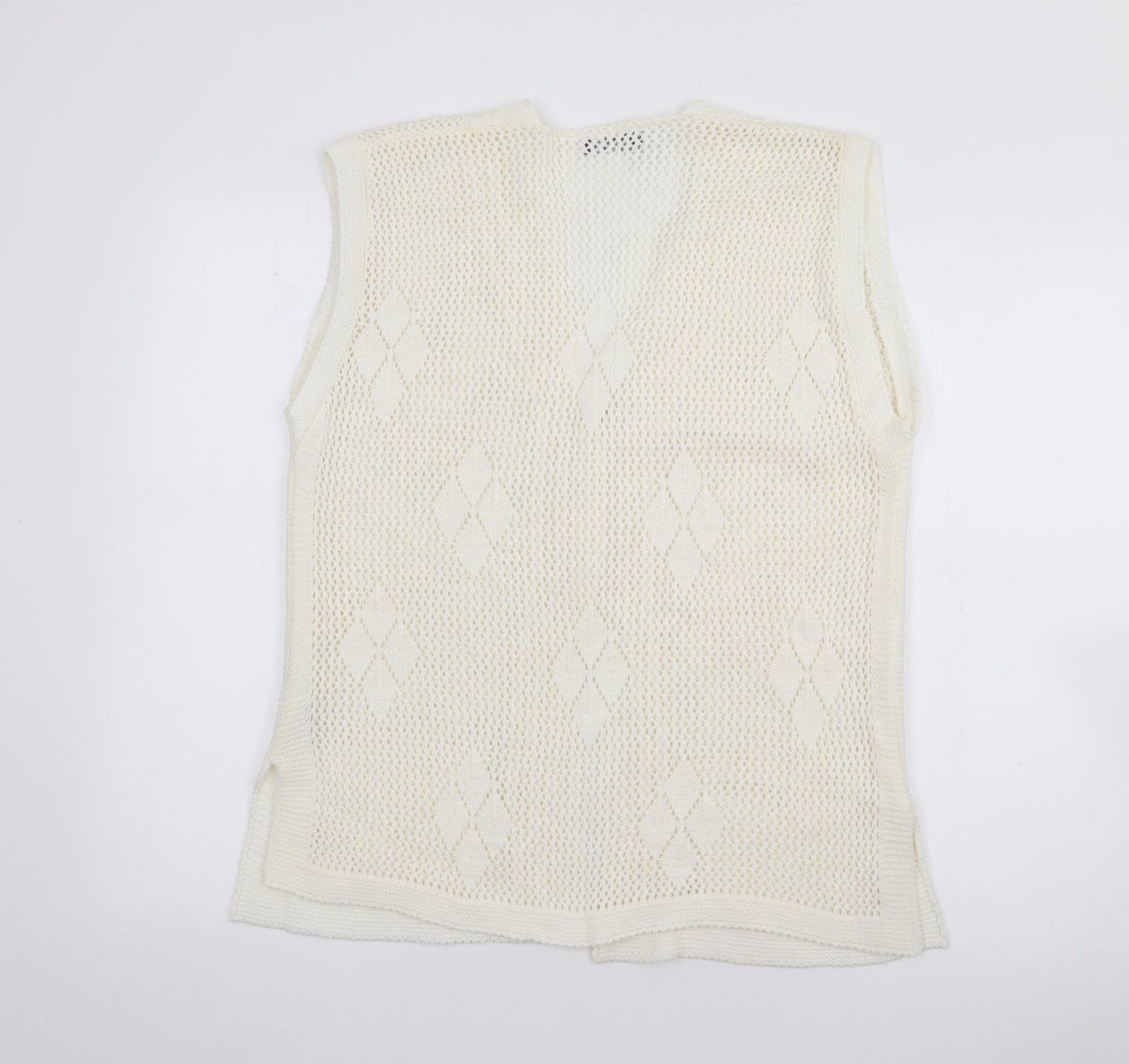Pulse Womens White V-Neck  Acrylic Cardigan Jumper Size L