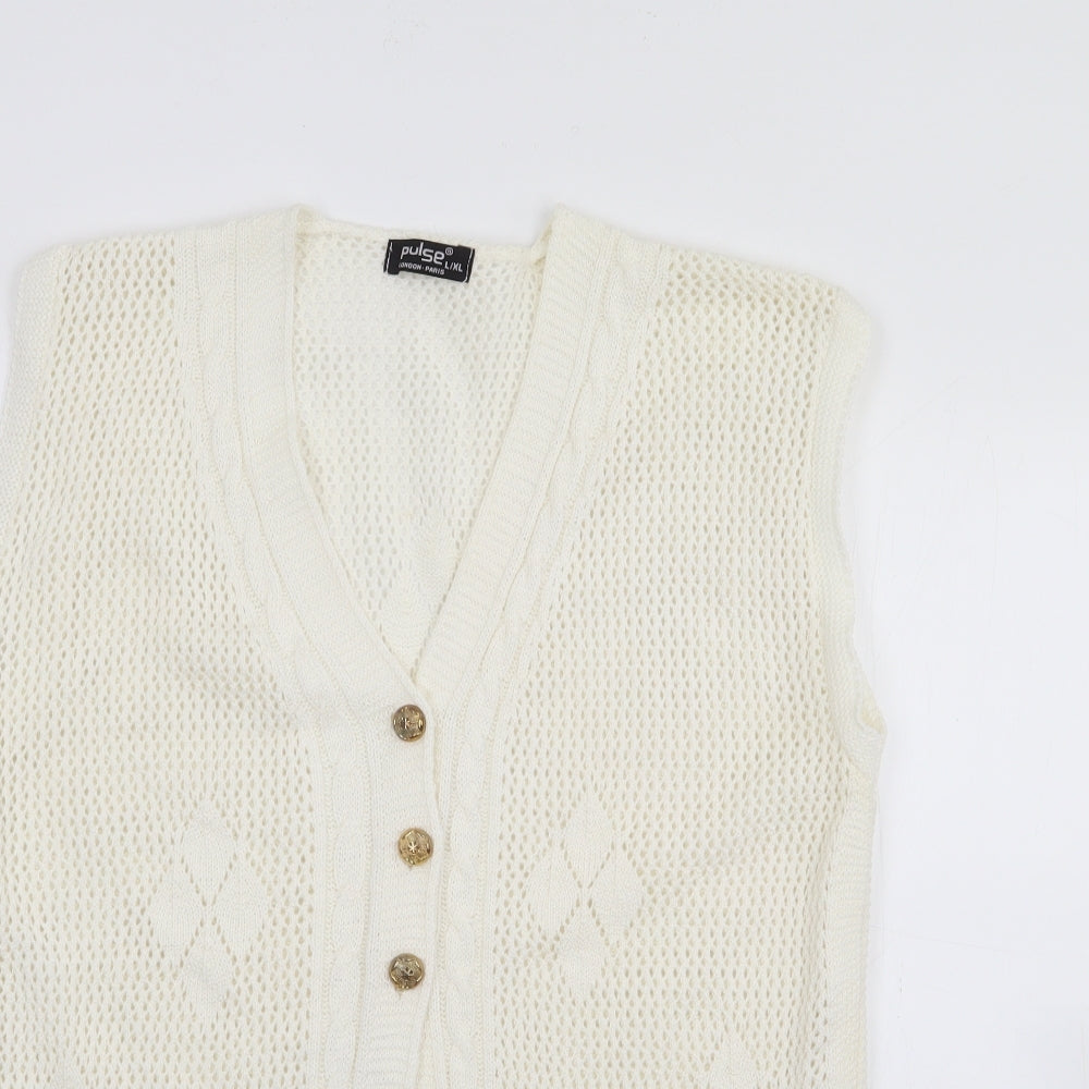 Pulse Womens White V-Neck  Acrylic Cardigan Jumper Size L