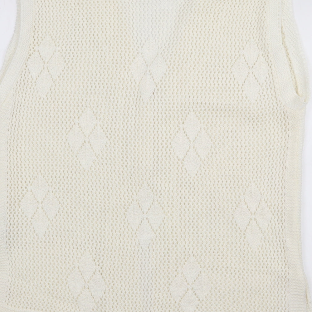 Pulse Womens White V-Neck  Acrylic Cardigan Jumper Size L