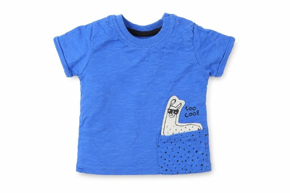 George Boys Blue  Cotton Basic T-Shirt Size 0-3 Months Round Neck Pullover - Llama