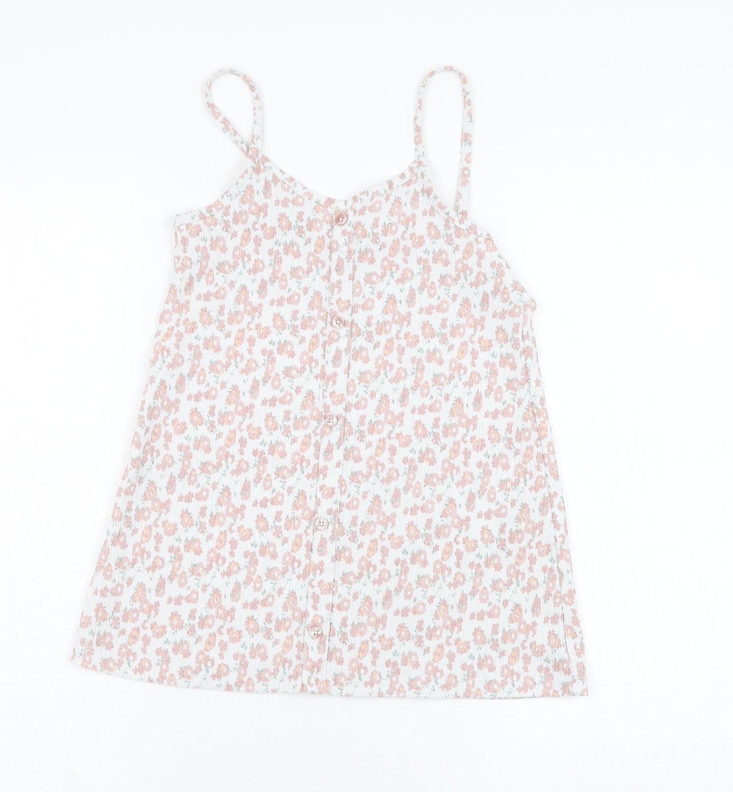 Primark Girls White Floral Polyester Basic Tank Size 7-8 Years Round Neck Pullover