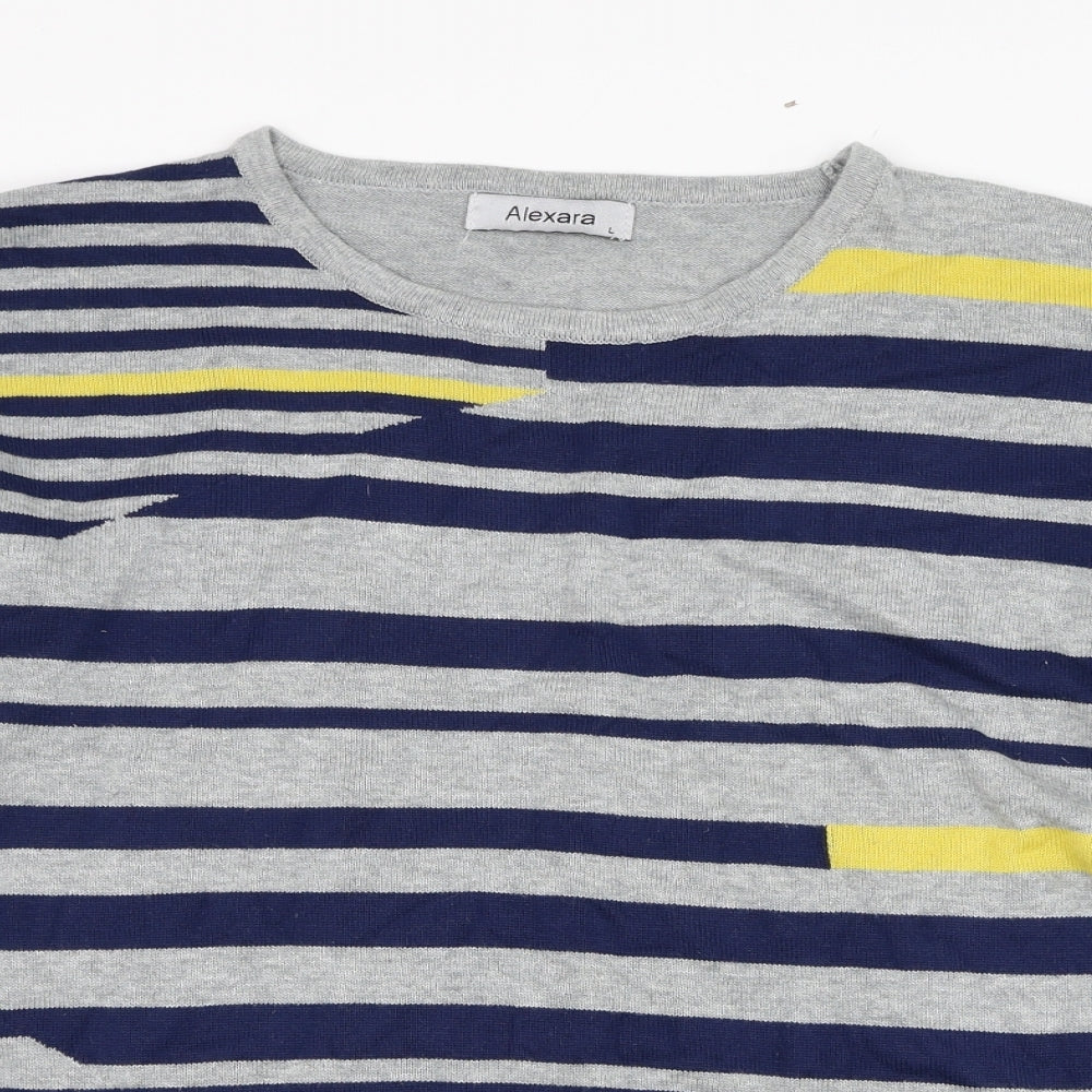 Alexara Womens Grey Round Neck Striped Acrylic Pullover Jumper Size L