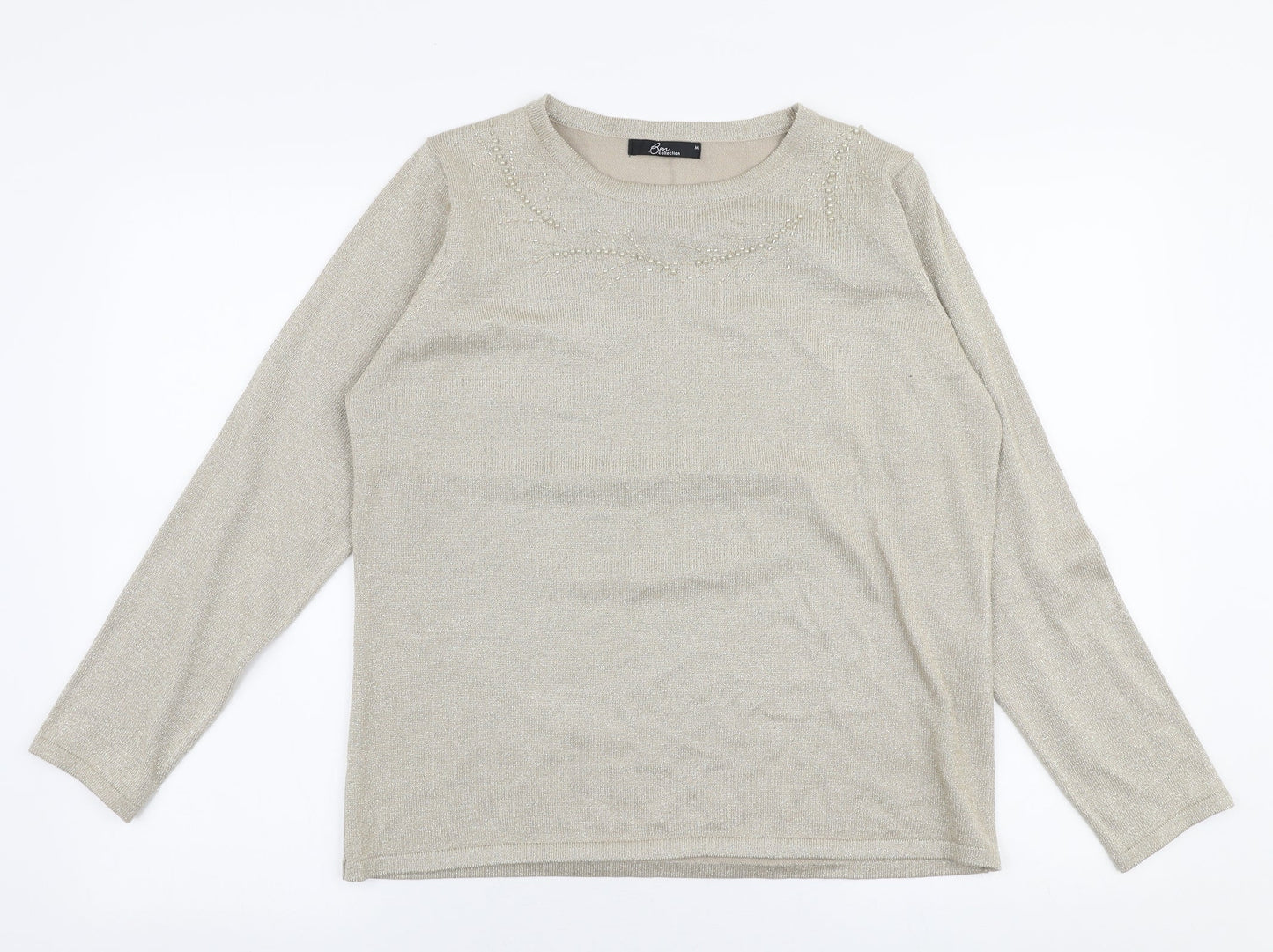 BM Collection Womens Gold Round Neck  Acrylic Pullover Jumper Size M