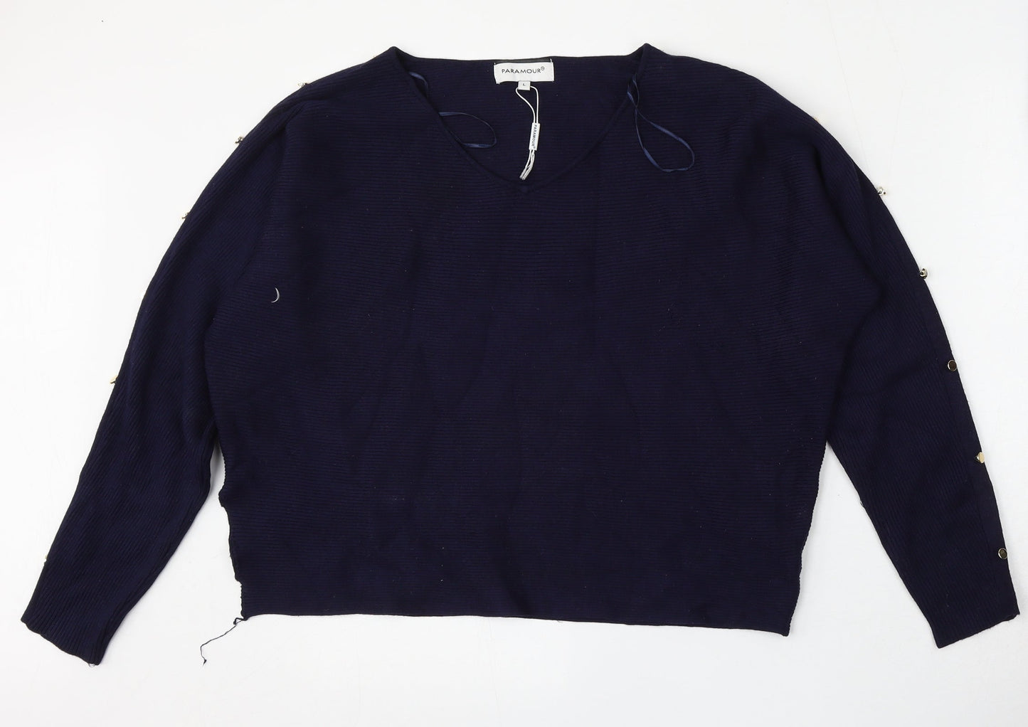 Paramour Womens Blue V-Neck  Viscose Pullover Jumper Size L