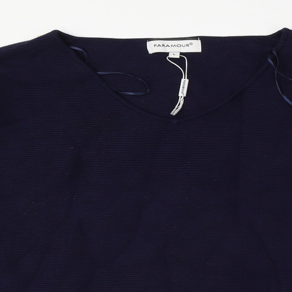 Paramour Womens Blue V-Neck  Viscose Pullover Jumper Size L