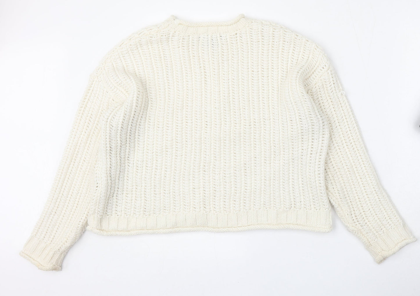 New Look Womens Beige Round Neck  Acrylic Pullover Jumper Size M