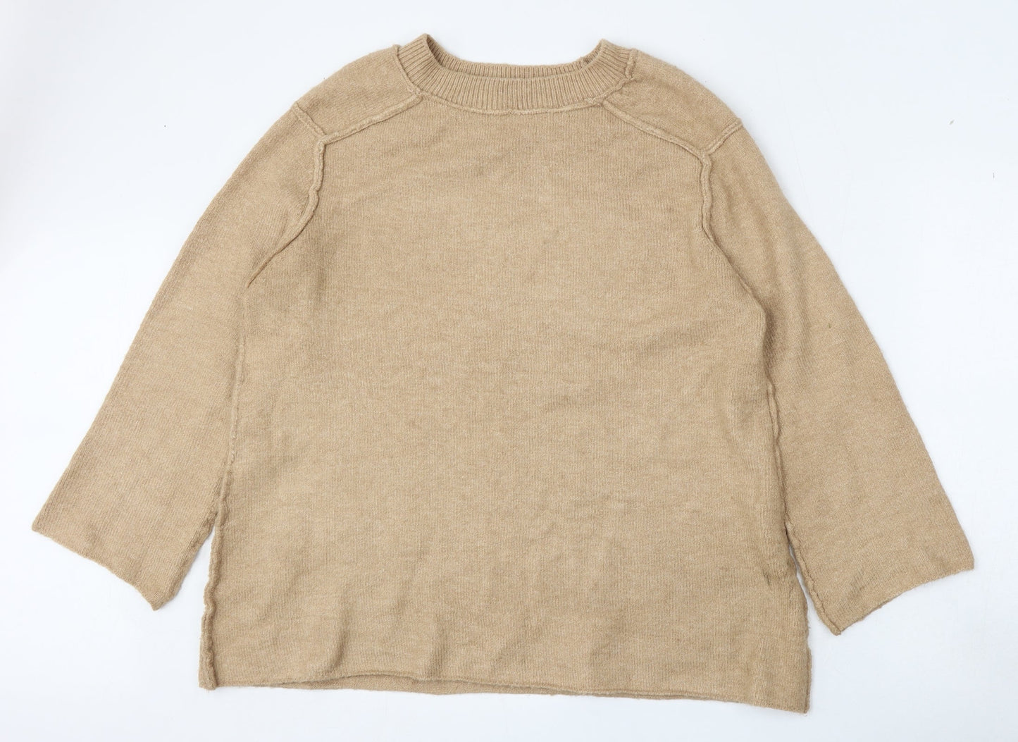 Zara Womens Beige Round Neck  Acrylic Pullover Jumper Size S