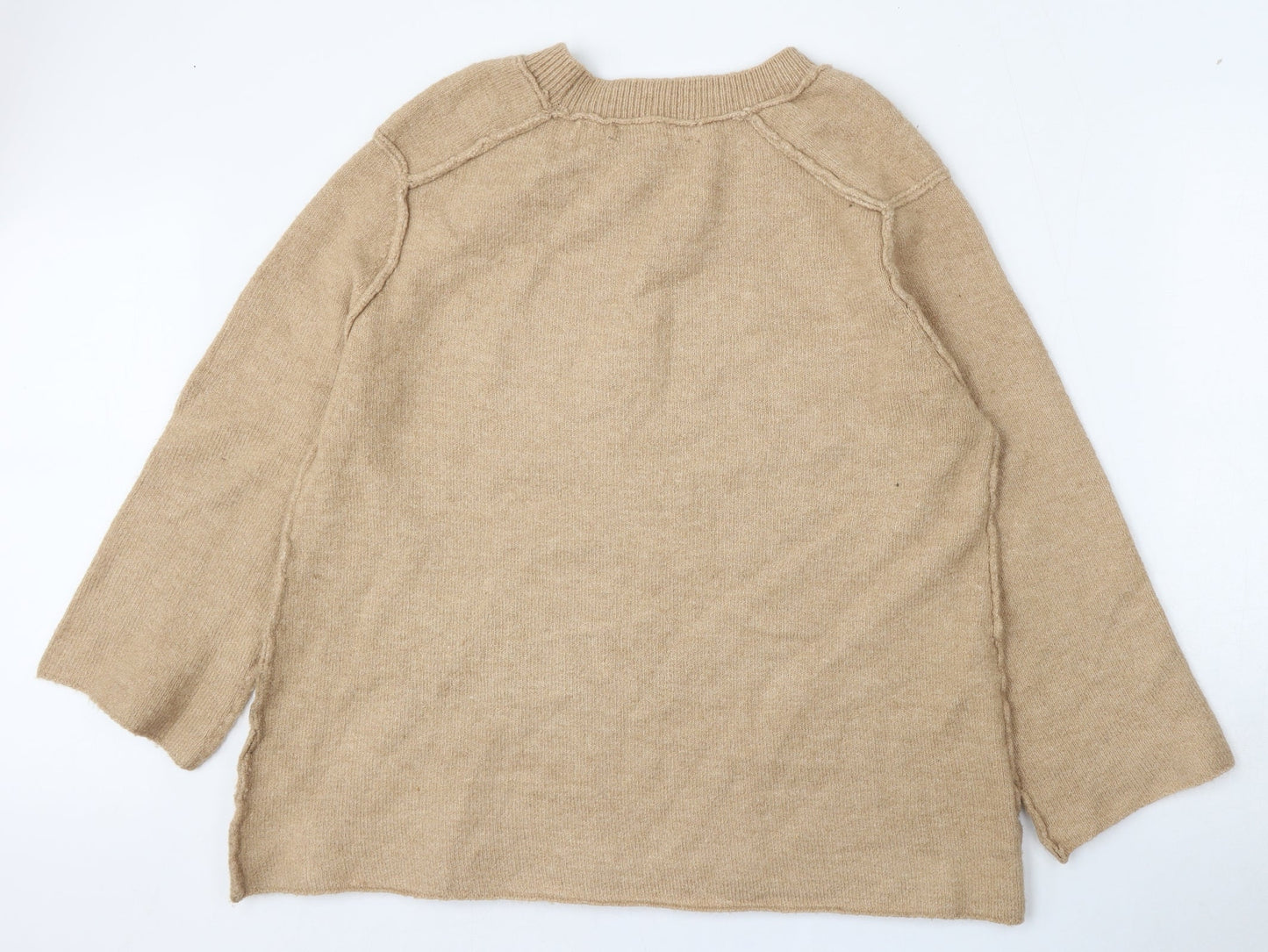 Zara Womens Beige Round Neck  Acrylic Pullover Jumper Size S