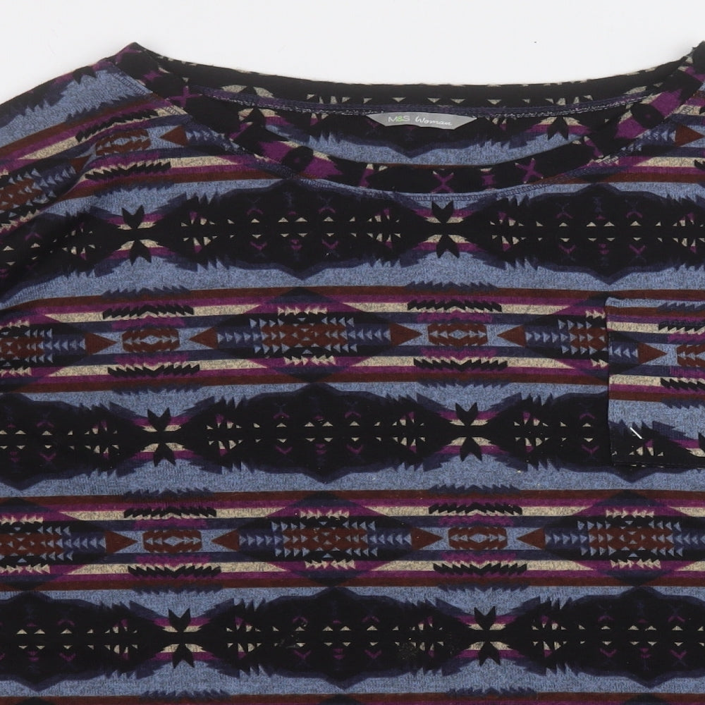 Marks and Spencer Womens Multicoloured Round Neck Geometric Acrylic Pullover Jumper Size 2XL