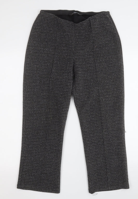 Preworn Womens Black Herringbone Polyester Dress Pants Trousers Size 10 L24 in Regular