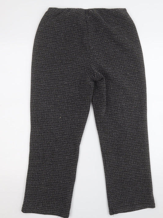 Preworn Womens Black Herringbone Polyester Dress Pants Trousers Size 10 L24 in Regular