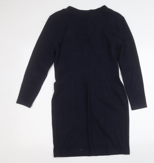 St Michael Womens Blue  Polyester Jumper Dress  Size 12  Round Neck Button