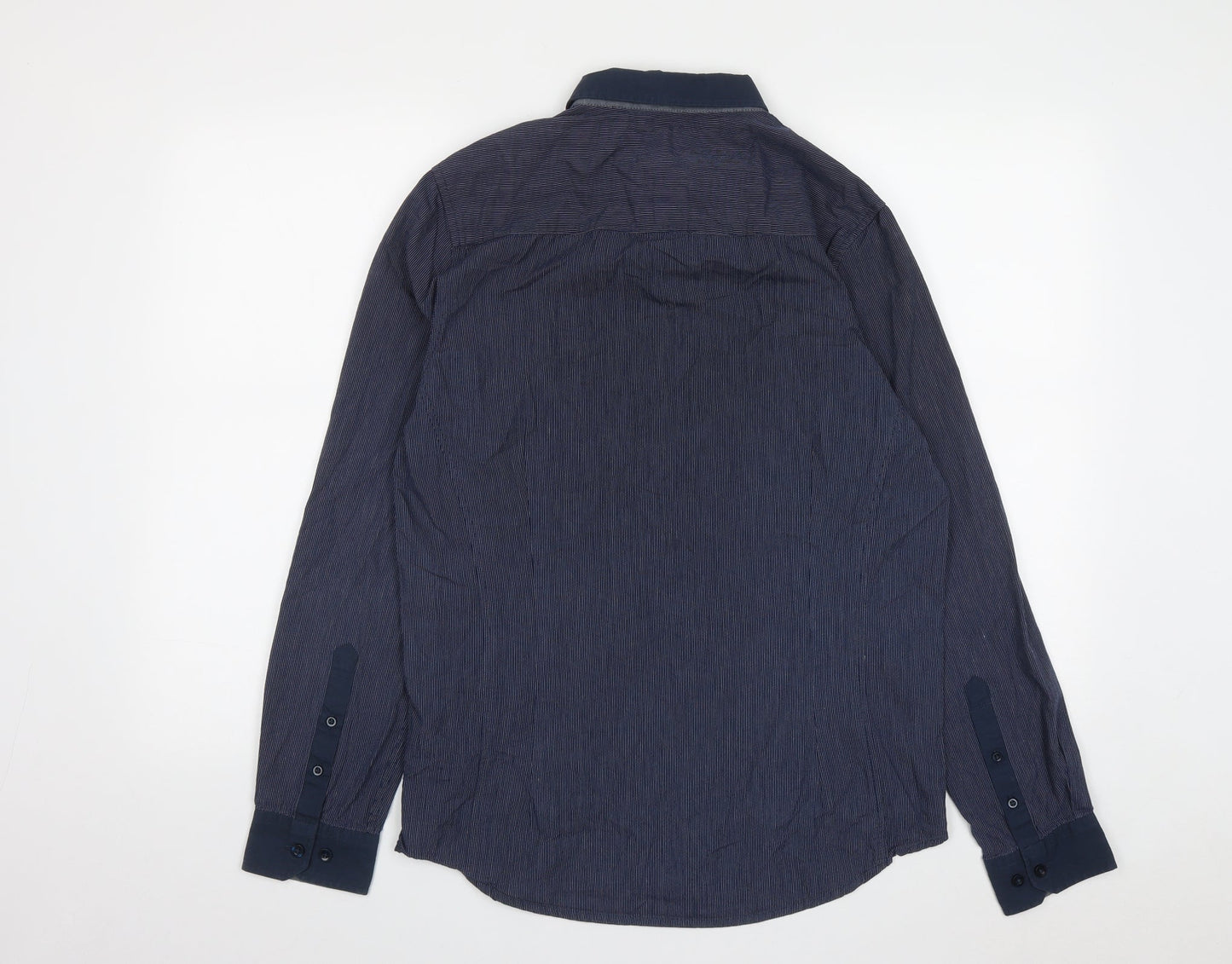 New Look Mens Blue Striped Cotton  Button-Up Size M Collared Button