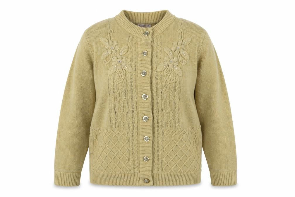 Reflect Womens Beige Round Neck  Acrylic Cardigan Jumper Size M