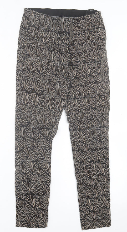 OVS Womens Brown Animal Print Viscose Capri Trousers Size 10 L26 in Regular
