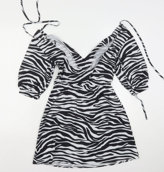 PRETTYLITTLETHING Womens Multicoloured Animal Print Polyester Mini  Size 4  V-Neck