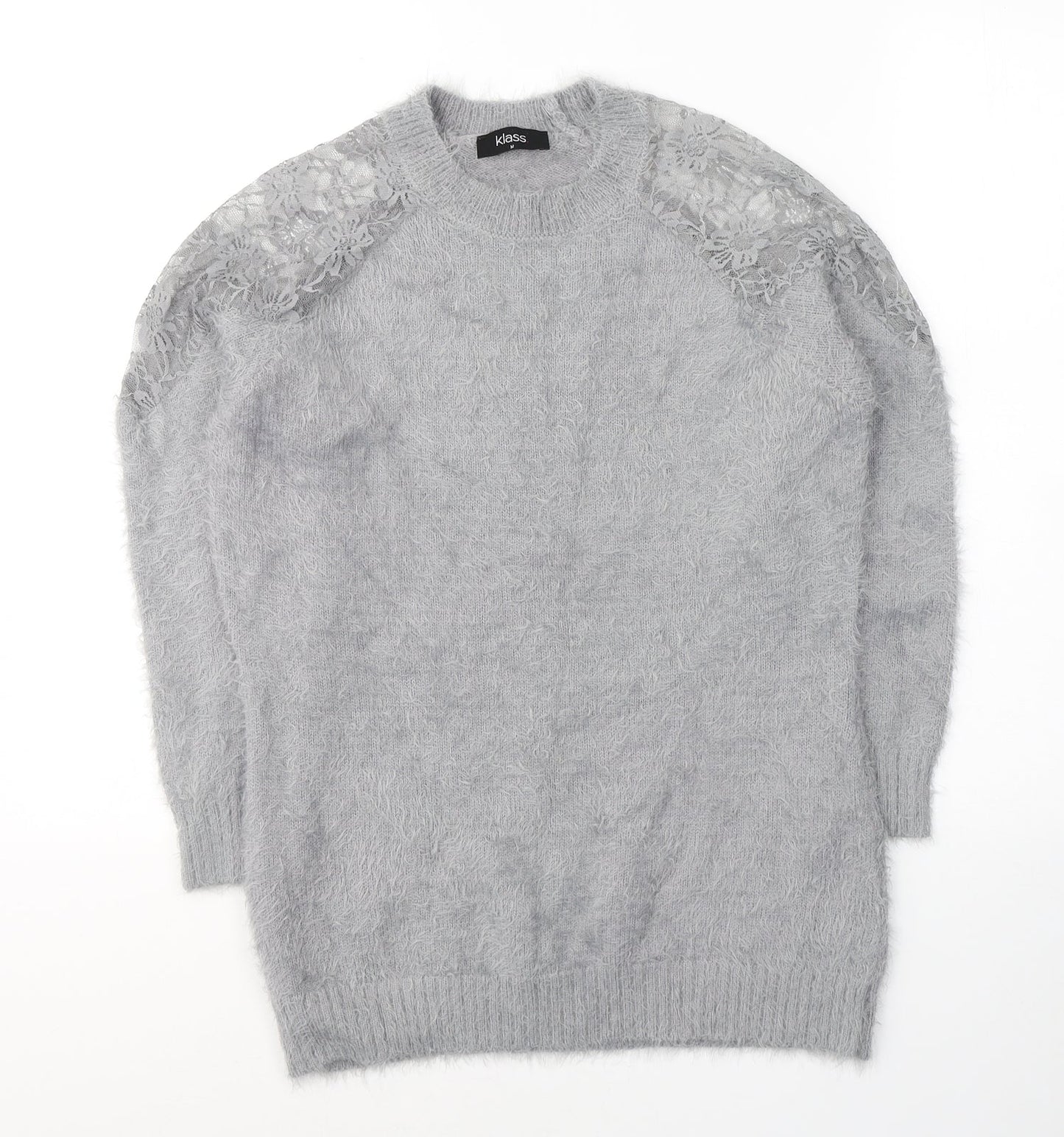 Klass Womens Grey Round Neck  Acrylic Pullover Jumper Size M
