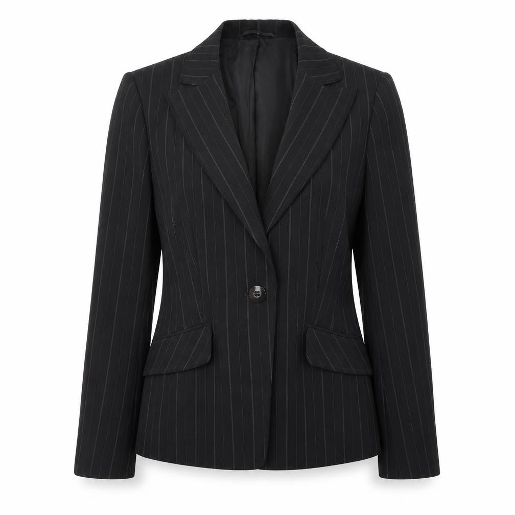 F&F Womens Black Striped Polyester Jacket Suit Jacket Size 12