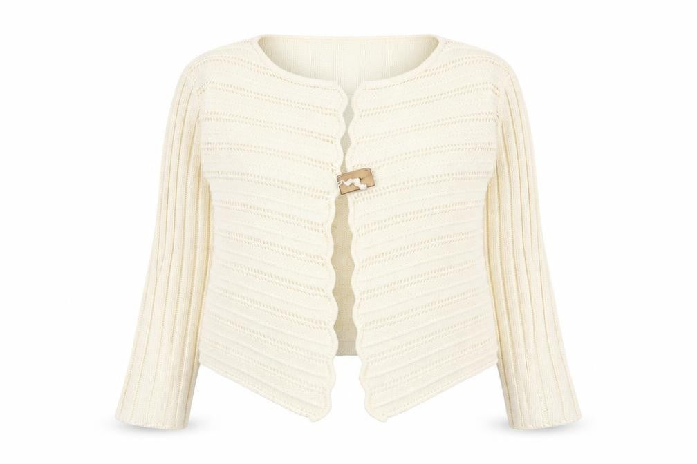 Frank Saul Ivory Round Neck  Acrylic Cardigan Jumper Size M