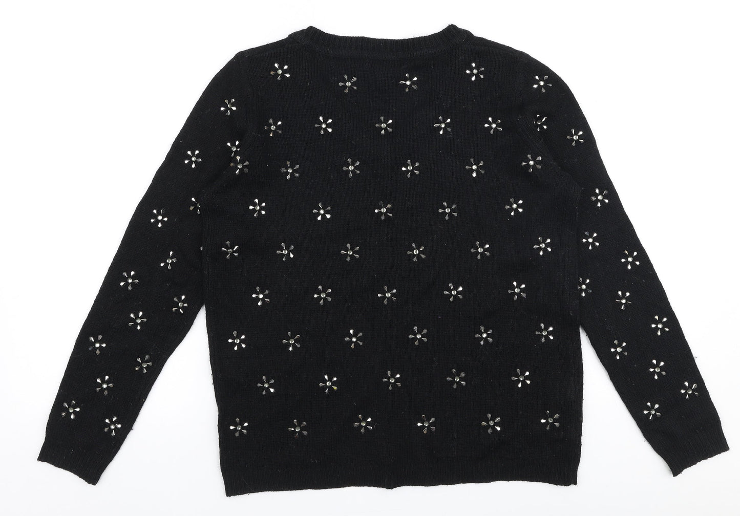 Mango Womens Black Round Neck  Polyester Pullover Jumper Size M