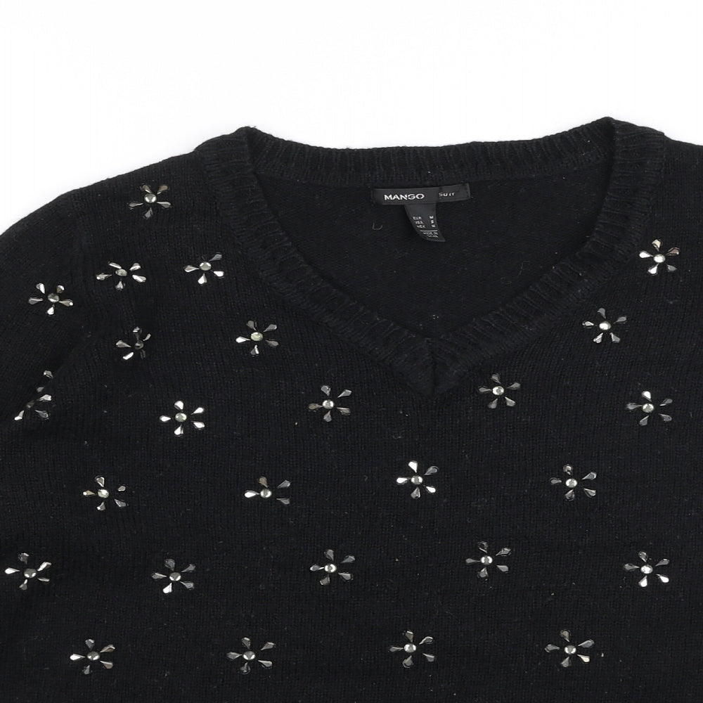 Mango Womens Black Round Neck  Polyester Pullover Jumper Size M