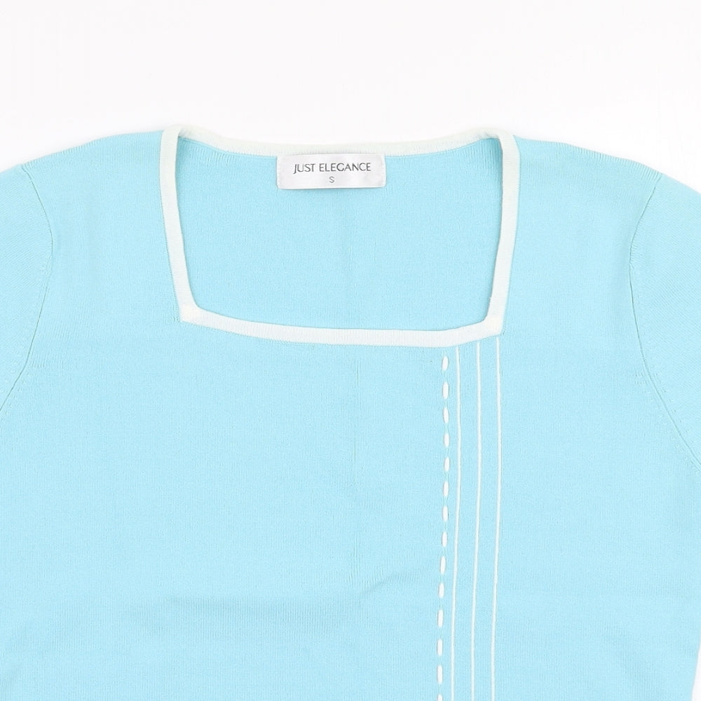 Just Elegance Womens Blue Square Neck  Viscose Pullover Jumper Size S