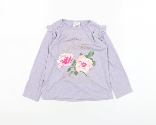 E-vie Girls Purple  Polyester Basic T-Shirt Size 2-3 Years Round Neck Pullover - Flower