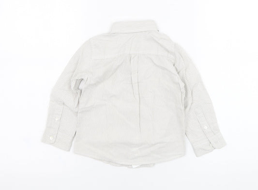 United Colors of Benetton Boys Ivory Striped Cotton Basic Button-Up Size 18-24 Months Collared Button