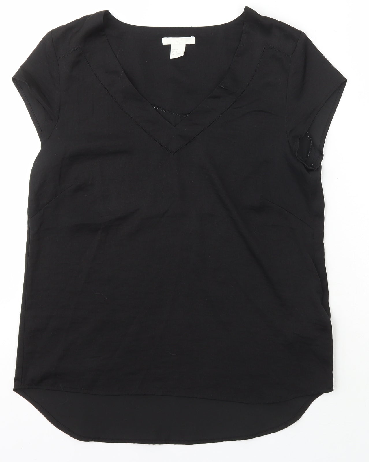 H&M Womens Black  Polyester Basic T-Shirt Size 34 V-Neck