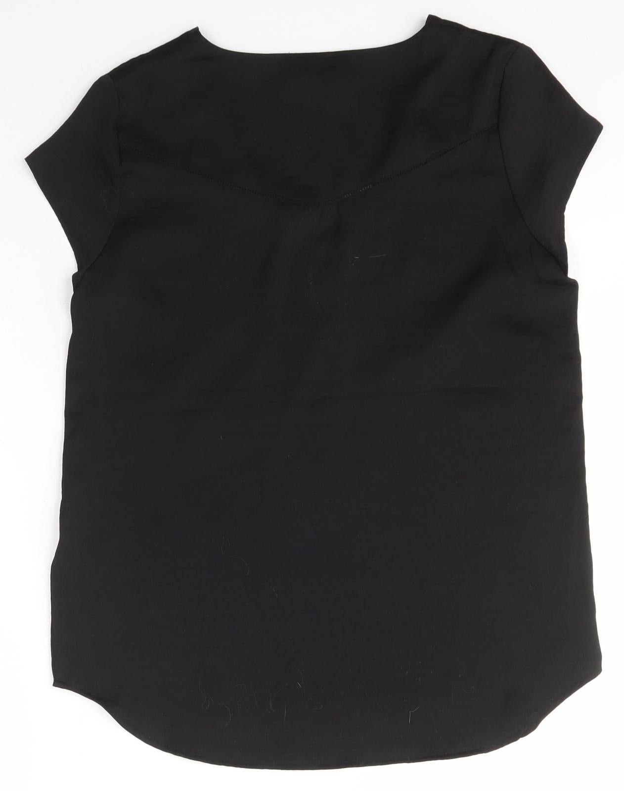 H&M Womens Black  Polyester Basic T-Shirt Size 34 V-Neck