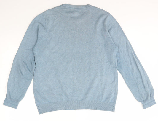 Marks and Spencer Mens Blue Crew Neck  Cotton Pullover Jumper Size S