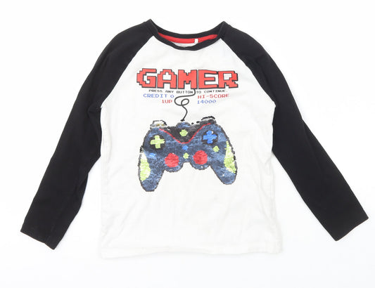 NEXT Boys White  Cotton Basic T-Shirt Size 7 Years Crew Neck Pullover - gamer