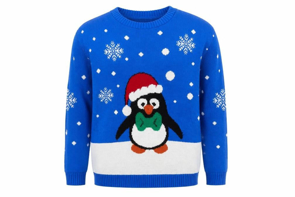 Envy Womens Blue Round Neck  Acrylic Pullover Jumper Size L   - Penguin