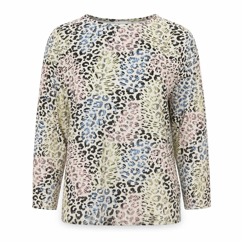 Bassini Womens Ivory Round Neck Animal Print Jute Pullover Jumper Size M