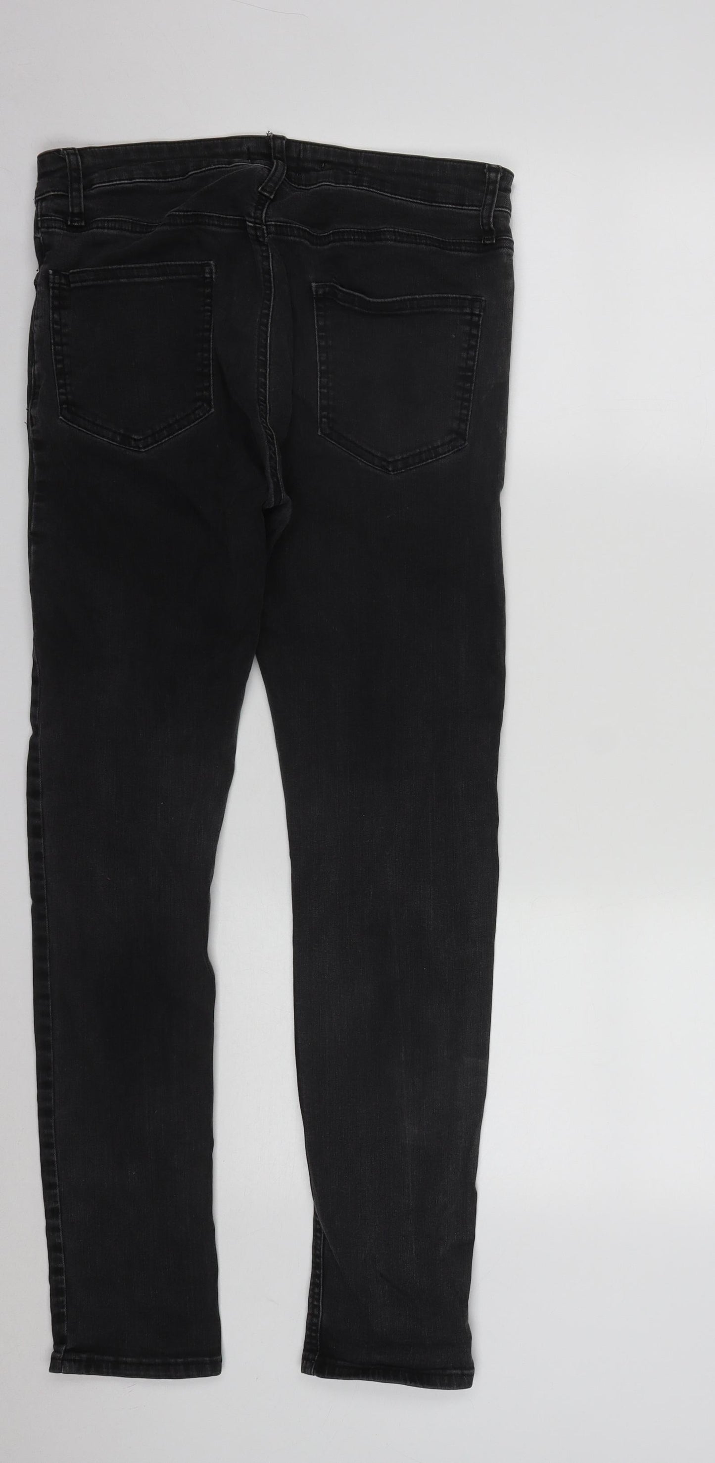 Topman Mens Black  Cotton Skinny Jeans Size 32 in L29 in Regular Zip