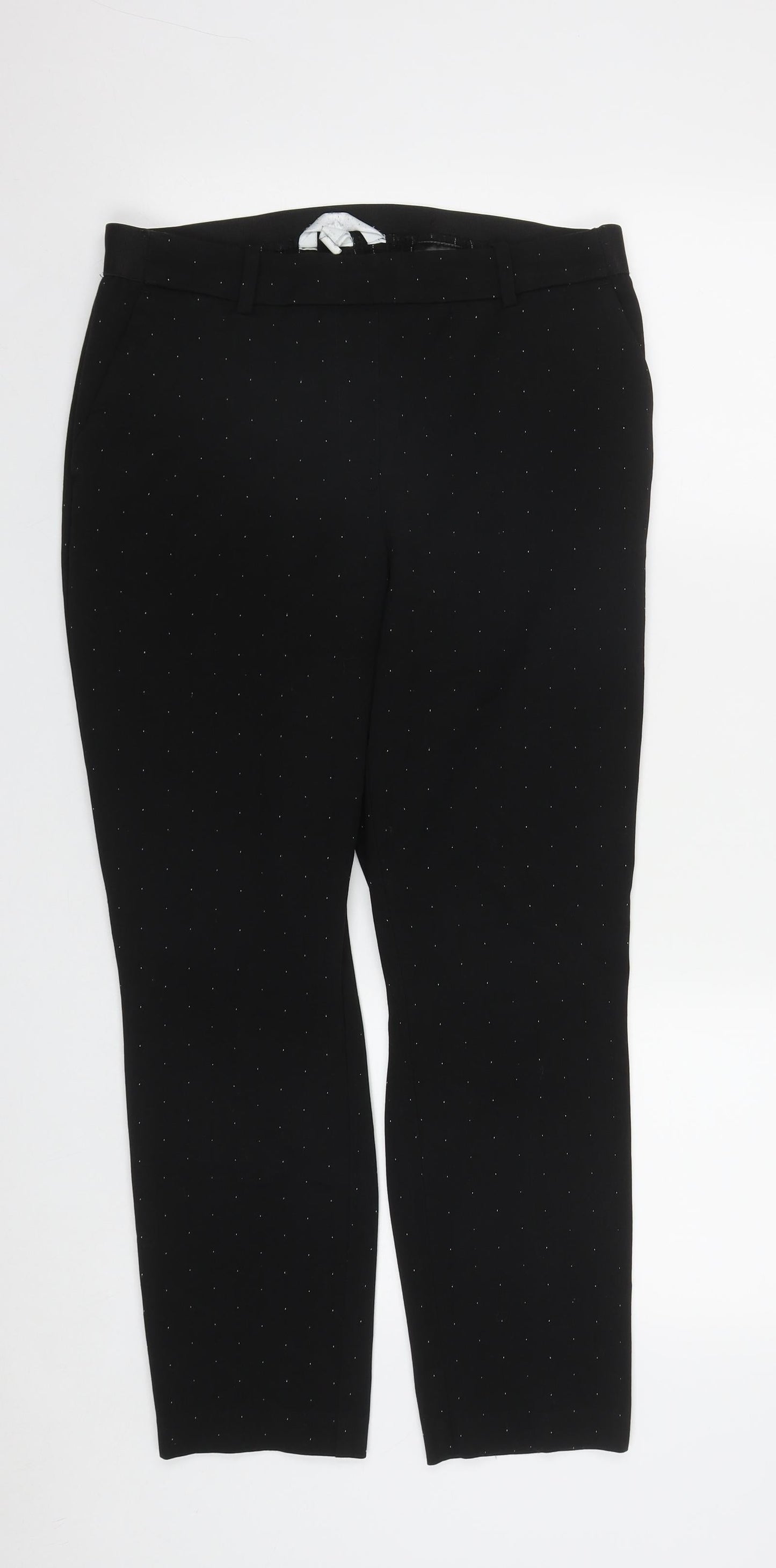 H&M Womens Black Polka Dot Polyester Trousers  Size 12 L26 in Regular